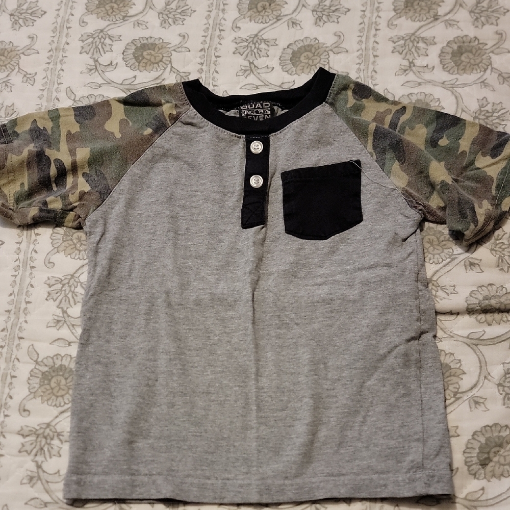 Gray and Camouflage Kids Shirt with Black Pocket